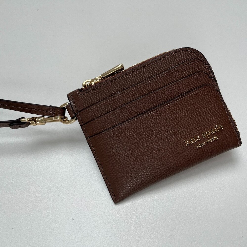 KATE SPADE NY~ Devin Coin Card Case Wristlet Saffiano Leather, Brown